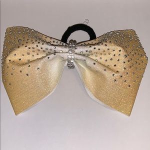 Gold rhinestone cheer bow
